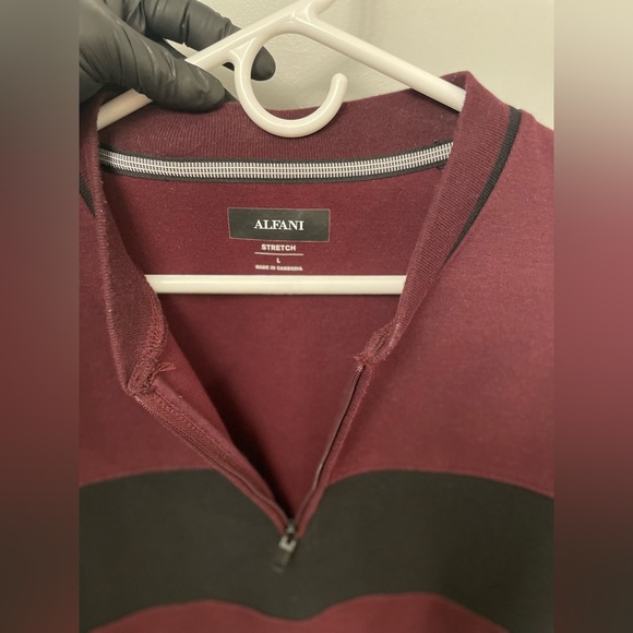 Good condition Alfani Neck Zipper Sweater Maroon/Black - Picture 2 of 8